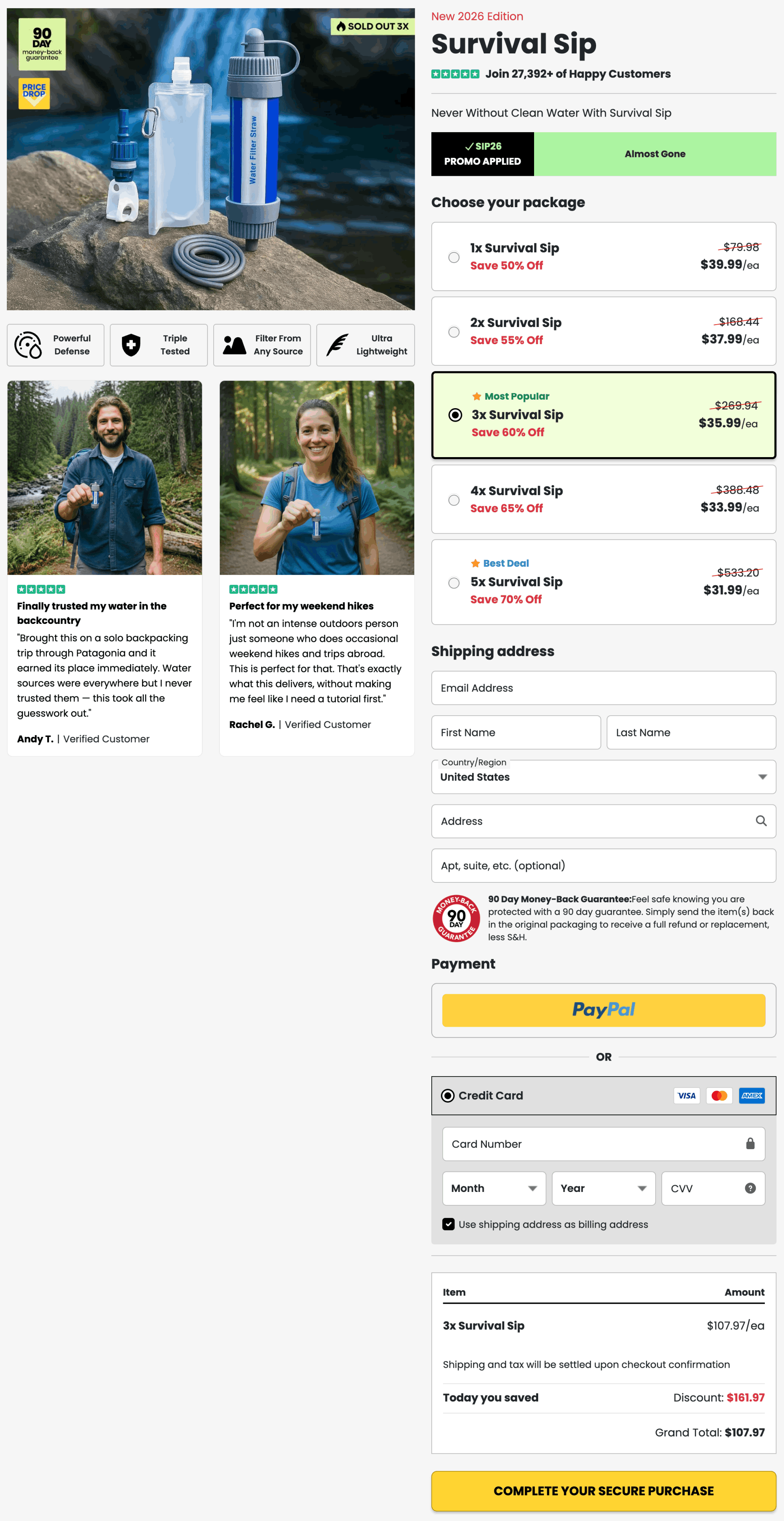 Survival Sip Water Filter Official 100% Secure checkout page
